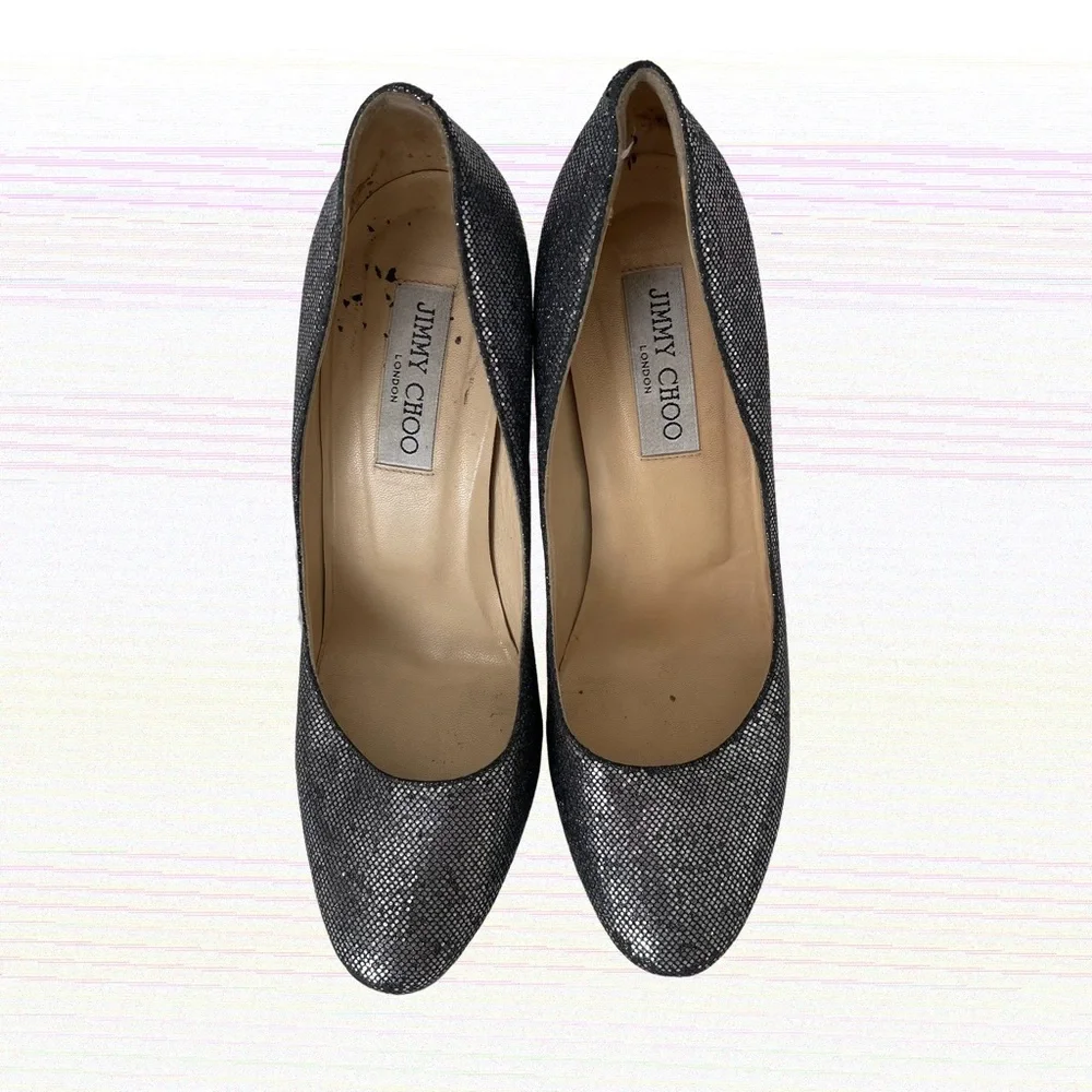 Jimmy Choo Eros Silver Metallic Sparkle Platform Pumps Heels EU 40 US si…